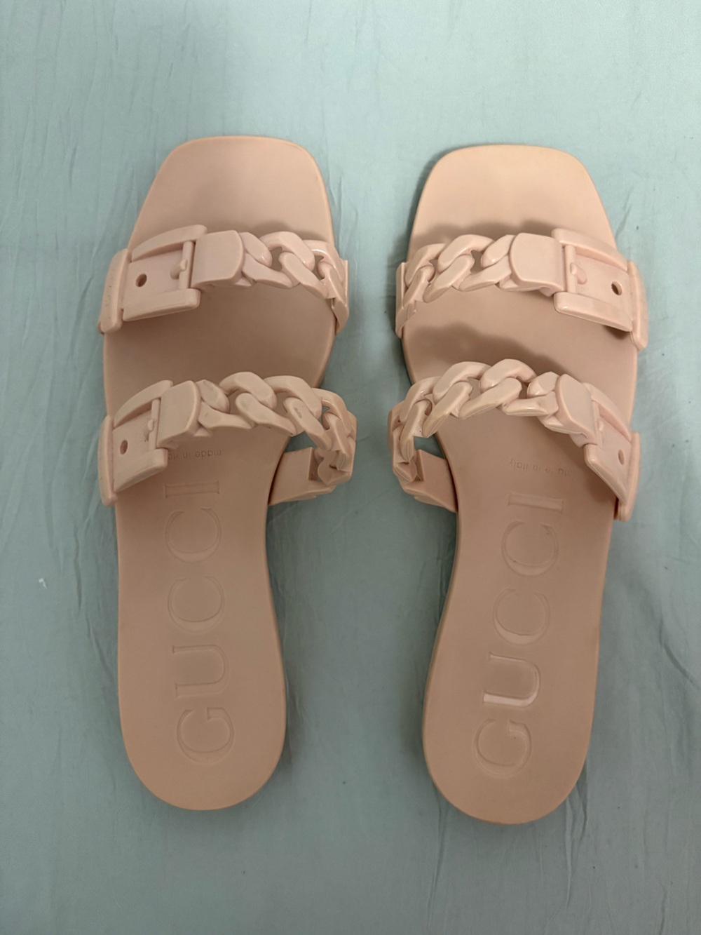Gucci Blush Pink Chain-Link Strap Slide Sandals